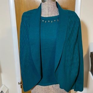 Sag Harbor Womens Petite Large LP Dark Teal Attached Cardigan Knit Sweater